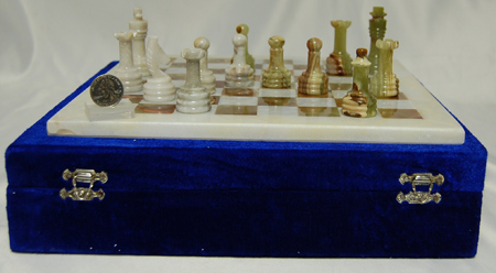 Pakistani onyx chess set, 12 inch, felt box